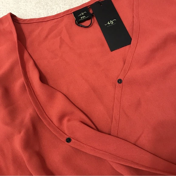 Faux Wrap Midi Dress Ruffle Short Sleeve Burnt Orange Size 2X - Picture 10 of 14